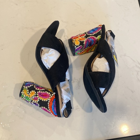 Jacobies black BANDA-1 block heel faux suede sling back sandals 8 NEW in box - Picture 2 of 10